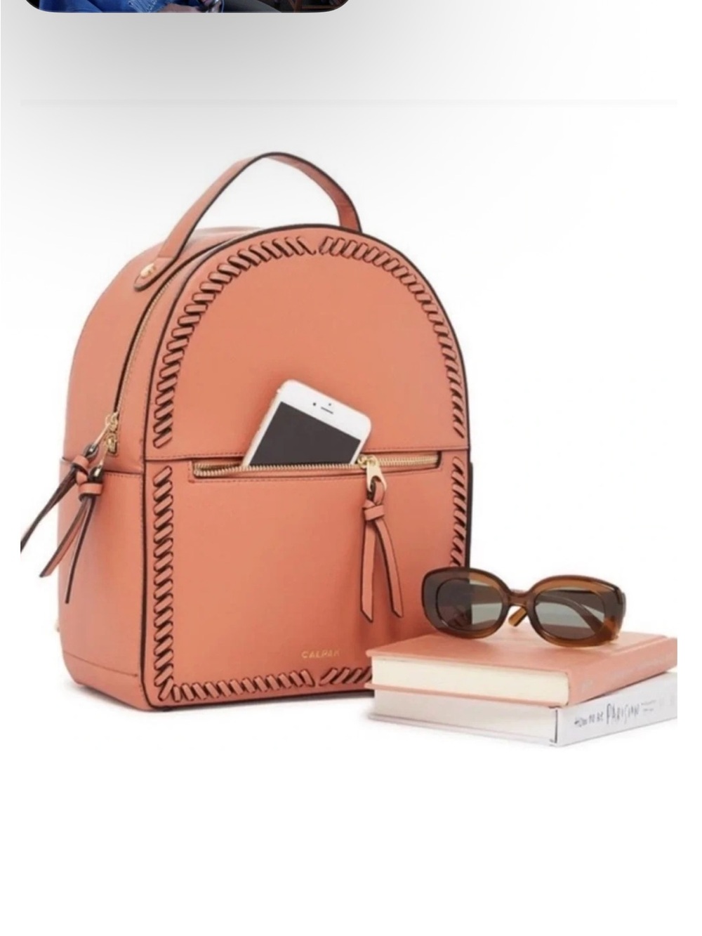 Calpak Peach Whipstitch Accent Mini Backpack